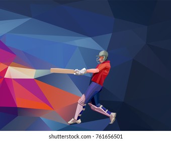 Abstract cricket player polygonal low poly illustration