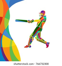 Abstract cricket player vector bright color illustration