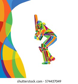 Abstract cricket player vector color illustration