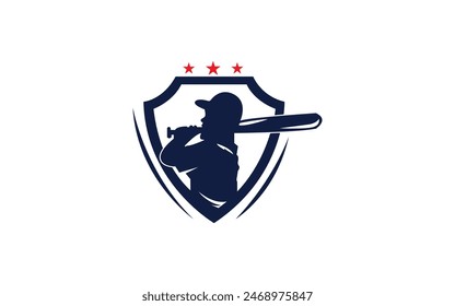 Abstract Cricket Shield Sport Club Logo Design With Player and Helmet Vector Symbol Concept. Pro Vector