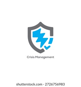 Abstract crisis management icon vector illustration of a gray shield with blue lightning bolt for risk and emergency response
