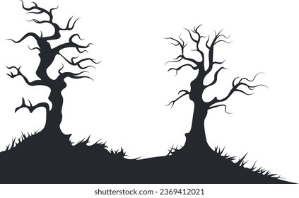 Abstract crooked tree without leaves, black silhouette illustration.