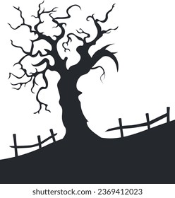 Abstract crooked tree without leaves, black silhouette illustration.