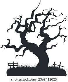 Abstract crooked tree without leaves, black silhouette illustration.