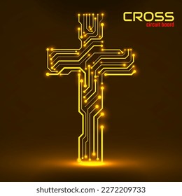 Abstract cross of circuit board. Christian symbol. Vector illustration