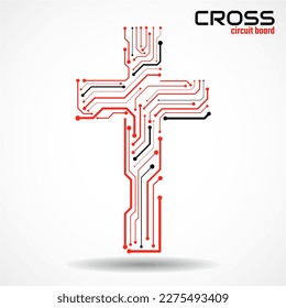 Abstract cross of circuit board. Christian symbol. Vector illustration