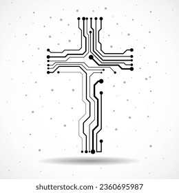 Abstract cross of circuit board. Christian symbol. Vector illustration
