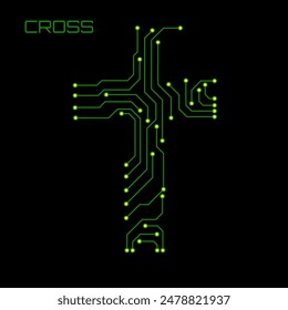 Abstract cross of circuit board. Christian symbol. Vector illustration