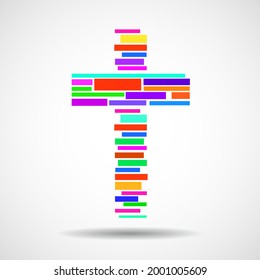 Abstract cross with colorful lines. Christian Symbol. Sign of lines. Vector illustration