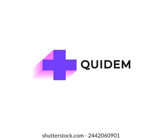 Cruz abstracta con el logotipo de la sombra colorida. Signo abstracto más gradiente. Logotipo plano de clínica de farmacia universal. Ilustración vectorial.