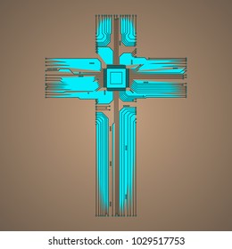 Abstract cross. Abstract cross in an electronic circuit. Vector illustration.