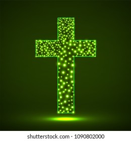 Abstract cross of glowing particles, christian symbol, abstract sign, vector illustration eps 10