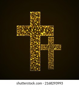 Abstract cross of glowing particles, christian symbol, abstract sign, vector illustration