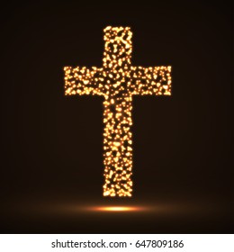 Abstract cross of glowing particles, christian symbol, abstract sign, vector illustration eps 10