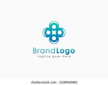 Abstract Cross Logo. Blue Gradient Circular Rounded Isolated on White Background. Flat Vector Logo Design Template Element.