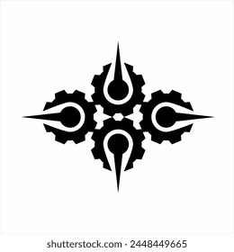 Abstract cross logo design with gear elements.
