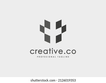 Resumen del logotipo cruzado. Cuadrado geométrico da forma a Guerrero con icono de cruz de espacio negativo aislado en fondo blanco. Usable para logotipos y marcas comerciales. Plantilla de diseño de logotipos de vectores planos