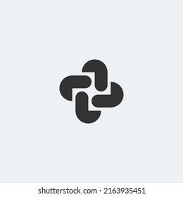 Logo de la cruz abstracta. Esquina redondeada. Negro y blanco