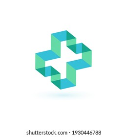 Abstract cross logo template, blue medical symbol, vector concept.