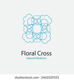 Abstract Cross with Organic Flower logo, design for Natural Medicine Hospital  Medical Emergency logo design, logotype for medical pharmacy.vector floral illustration.eps 10.