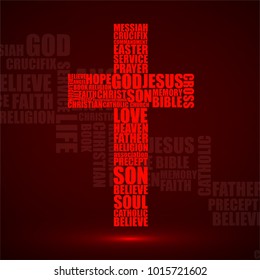 Abstract cross of religious words. Christian Symbol. Vector