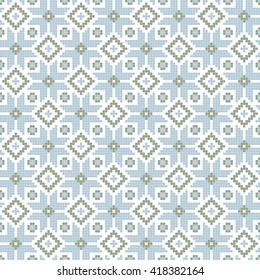 Abstract Cross Stich Style Traditional Blue Seamless Pattern