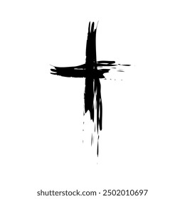 Abstract cross symbol. Brush stroke style. Black on white. Vector illustration.