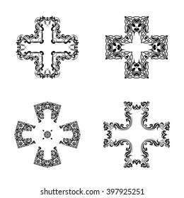 Abstract cross symbol Ornament . Geometric cross kaleidoscope element vector. Cross tattoo ornament.black and white cross symbol.
