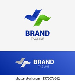 Abstract Cross Wave Logo	 with simple gradient wavy shape