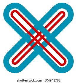 Abstract cross, X shape, letter symbol with intersecting lines with colors matching medical concepts
