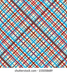 Abstract crossing red and blue stripes retro seamless pattern.