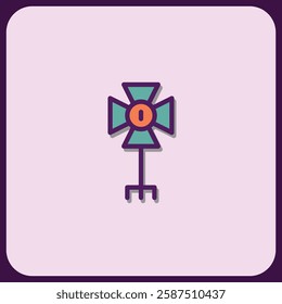 Abstract Cross-Shaped Icon with Central Orb and Tripod Base