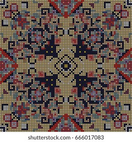 Abstract cross-stitch colorful pattern. Vector template.