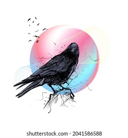 Abstract crow illustration in white background