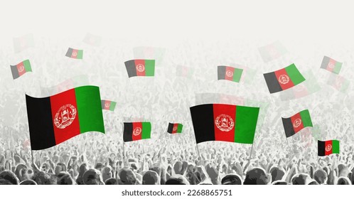 Abstract crowd with flag of Afghanistan. Peoples protest, revolution, strike and demonstration with flag of Afghanistan. Vector illustration.