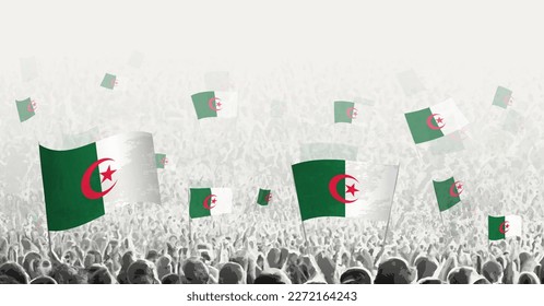 Abstrakte Menge mit der Flagge Algeriens. Die Völker protestieren, revolutionieren, streiken und demonstrieren unter algerischer Flagge. Vektorgrafik.