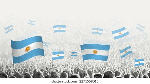 Abstract crowd with flag of Argentina. Peoples protest, revolution, strike and demonstration with flag of Argentina. Vector illustration.