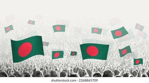 Abstract crowd with flag of Bangladesh. Peoples protest, revolution, strike and demonstration with flag of Bangladesh. Vector illustration.