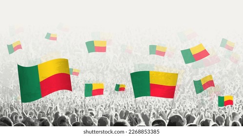 Abstract crowd with flag of Benin. Peoples protest, revolution, strike and demonstration with flag of Benin. Vector illustration.