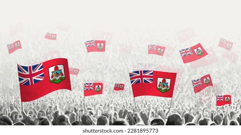 Abstract crowd with flag of Bermuda. Peoples protest, revolution, strike and demonstration with flag of Bermuda. Vector illustration.