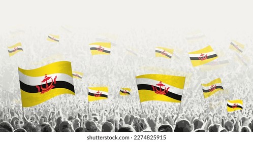 Abstract crowd with flag of Brunei. Peoples protest, revolution, strike and demonstration with flag of Brunei. Vector illustration.