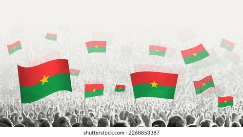 Abstract crowd with flag of Burkina Faso. Peoples protest, revolution, strike and demonstration with flag of Burkina Faso. Vector illustration.