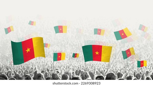 Abstract crowd with flag of Cameroon. Peoples protest, revolution, strike and demonstration with flag of Cameroon. Vector illustration.