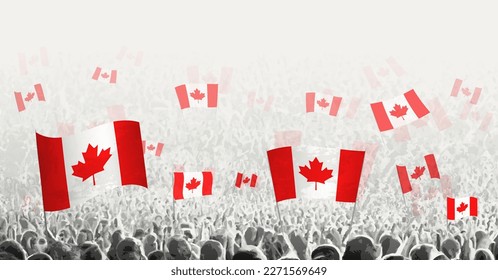 Abstract crowd with flag of Canada. Peoples protest, revolution, strike and demonstration with flag of Canada. Vector illustration.