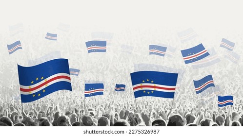 Abstract crowd with flag of Cape Verde. Peoples protest, revolution, strike and demonstration with flag of Cape Verde. Vector illustration.