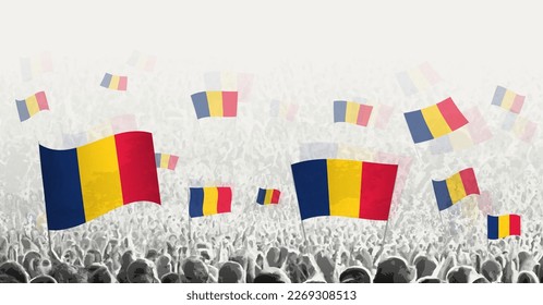 Abstract crowd with flag of Chad. Peoples protest, revolution, strike and demonstration with flag of Chad. Vector illustration.