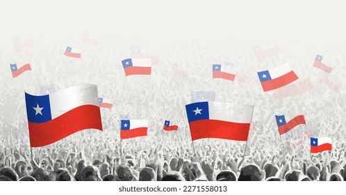 Abstract crowd with flag of Chile. Peoples protest, revolution, strike and demonstration with flag of Chile. Vector illustration.