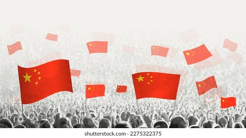 Abstract crowd with flag of China. Peoples protest, revolution, strike and demonstration with flag of China. Vector illustration.