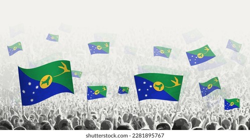 Abstract crowd with flag of Christmas Island. Peoples protest, revolution, strike and demonstration with flag of Christmas Island. Vector illustration.