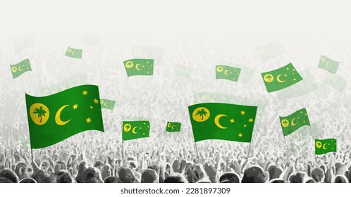 Abstract crowd with flag of Cocos Islands. Peoples protest, revolution, strike and demonstration with flag of Cocos Islands. Vector illustration.